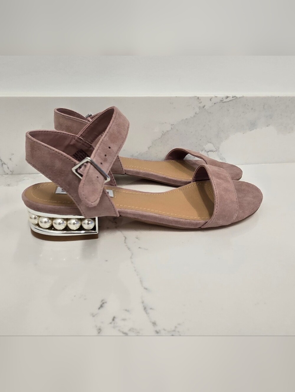 Steve Madden Mauve Suede Pearl-Trim Mules
